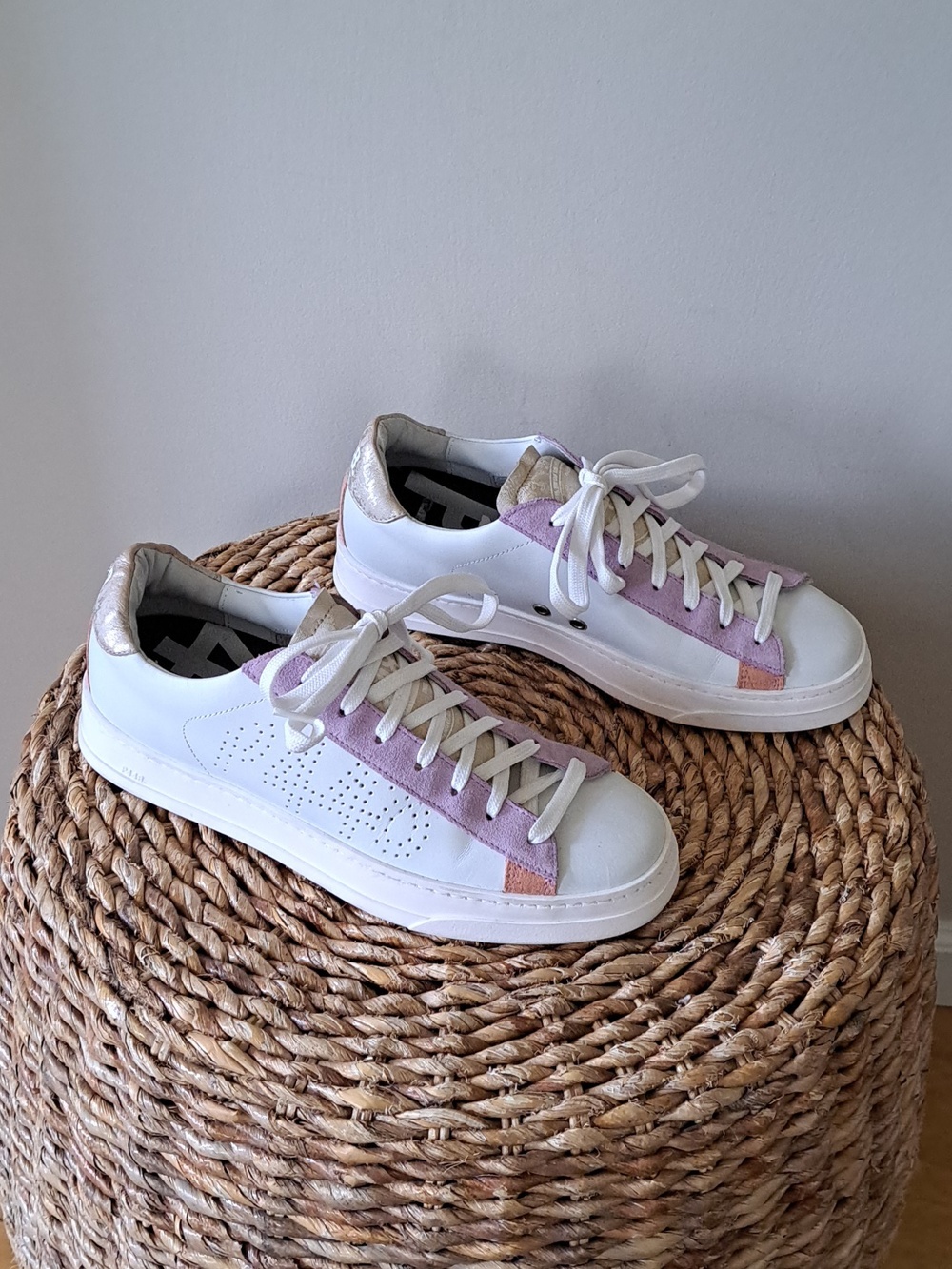 NWOT P448 Womens Athleisure Jack‎ White Leather/Colorblock Sneakers 38/7.5